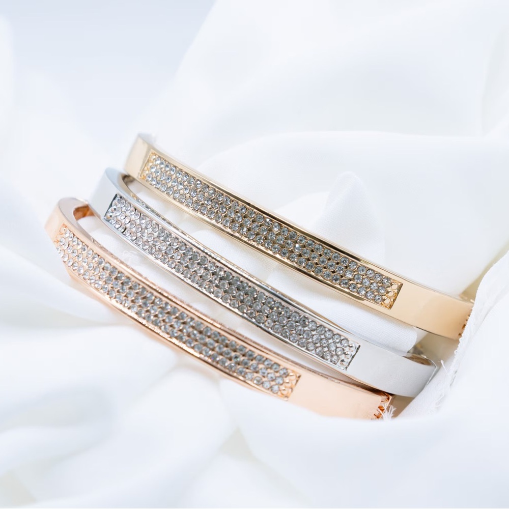 3 Row Diamond Crystal Bracelet, Bangle Bracelet, Crystal Cuff, 218